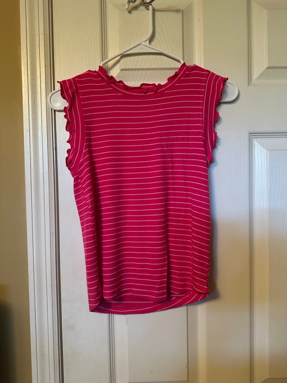 Zenana Hot Pink Striped Lettuce-Trim Sleeveless Top